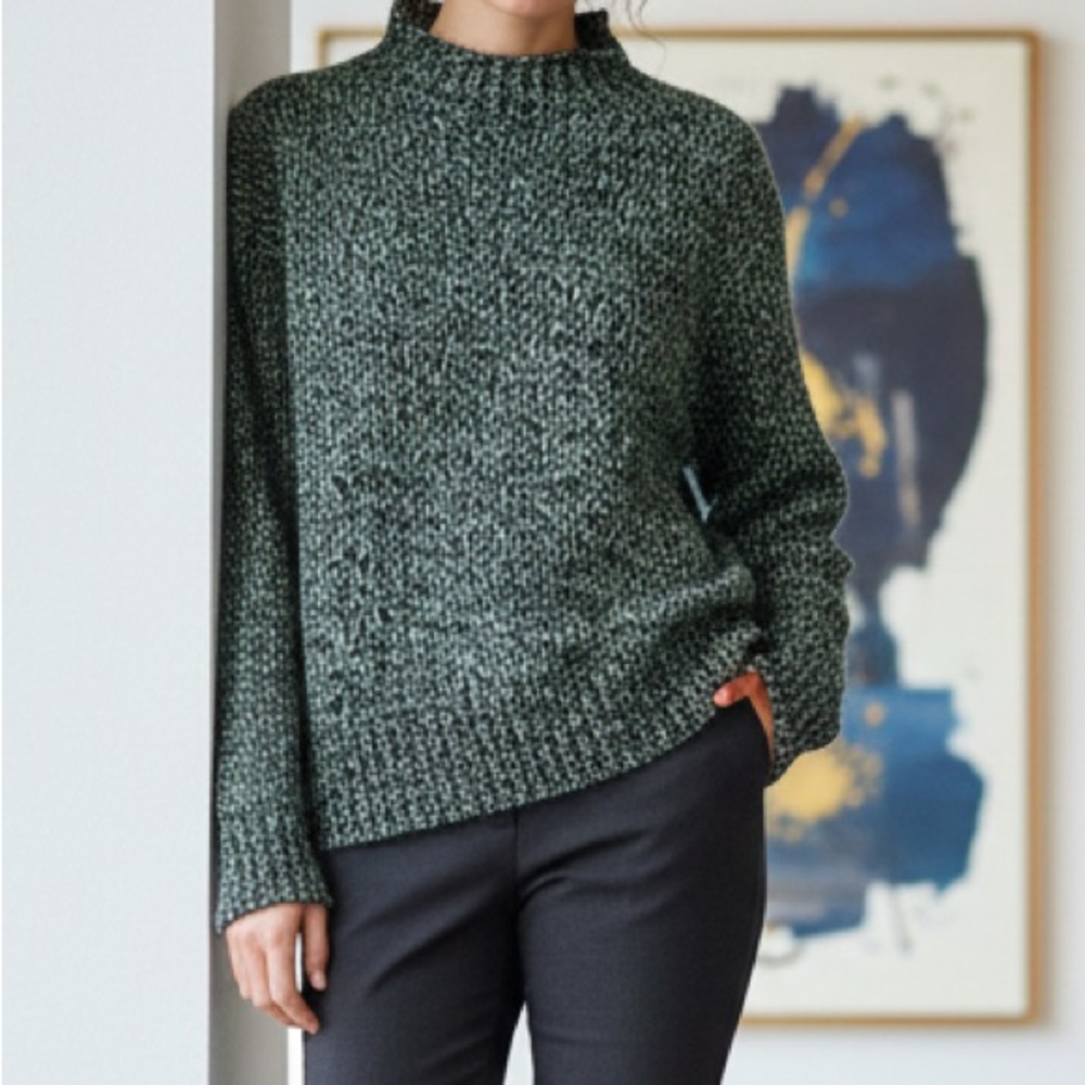 Oversized Marled Zara Black White Acrylic Wool Mock Neck Sweater Size S Small
